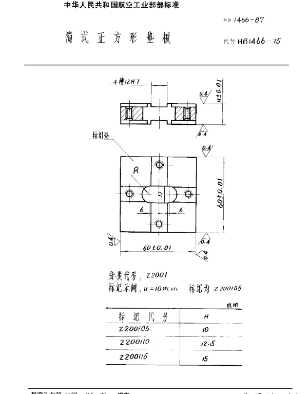 HB 1466-1987 简式正方形垫板