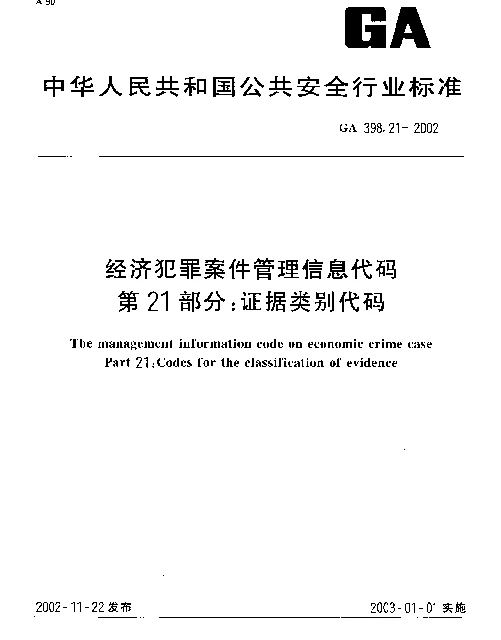 GA 398.21-2002 经济犯罪案件信息管理代码 第21部分：证据类别代码