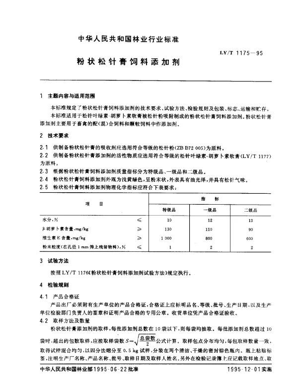 LYT 1175-1995 粉状松针膏饲料添加剂
