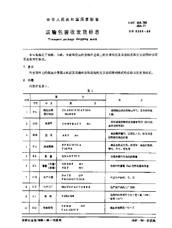 GB 6388-1986 运输包装收发货标志
