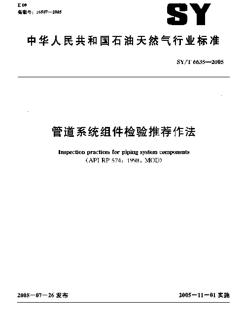SYT 6635-2005 管道系统组件检验推荐作法