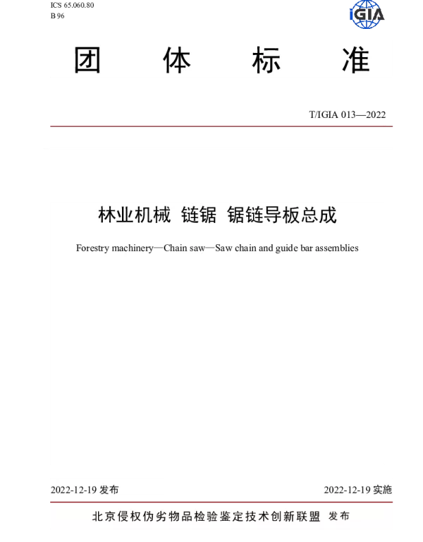 TIGIA 013-2022 林业机械 链锯 锯链导板总成