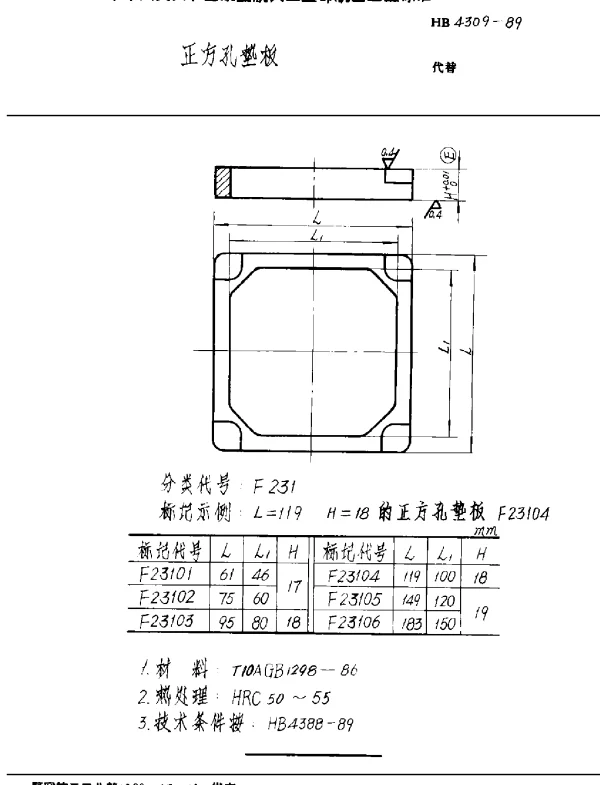 HB 4309-1989 正方孔垫板