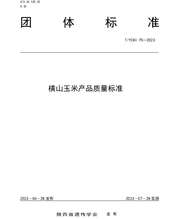 TYCXH 75-2023 横山玉米产品质量标准