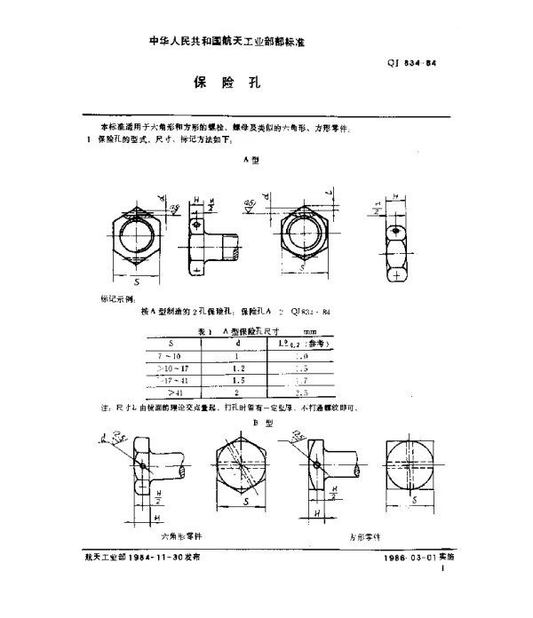 QJ 834-1984 保险孔