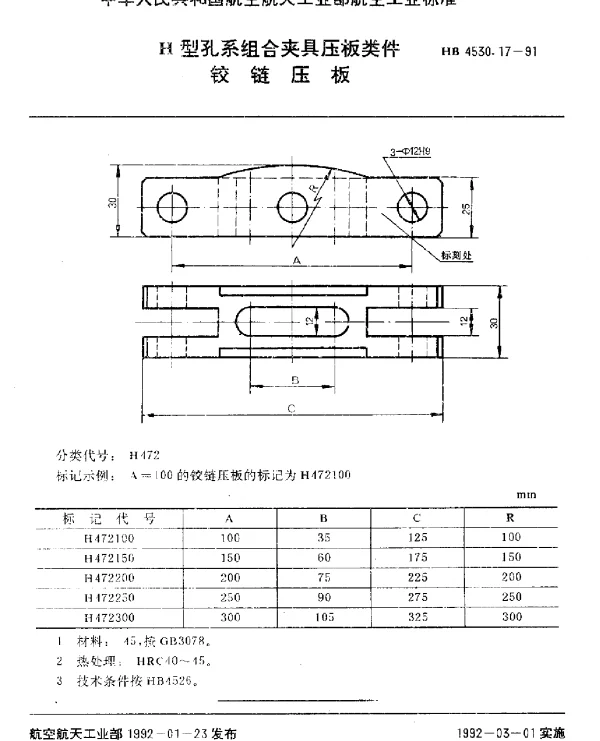 HB 4530.17-1991 H型孔系组合夹具压板类件.铰链压板