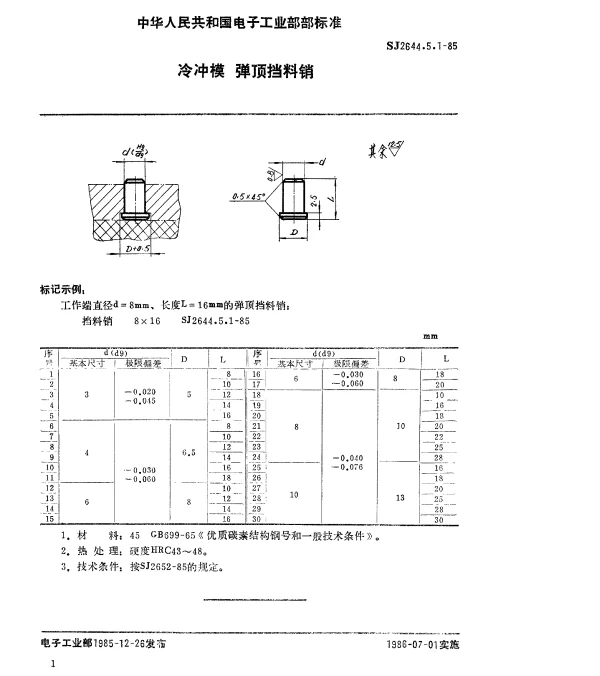 SJ 2644.5.1-1985 冷冲模.弹顶挡料销