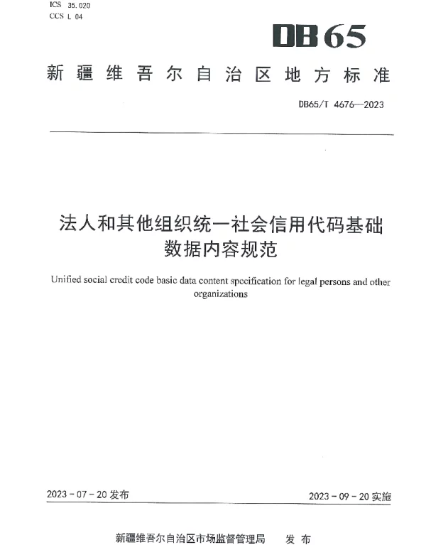 DB65T 4676-2023 法人和其他组织统一社会信用代码基础数据内容规范