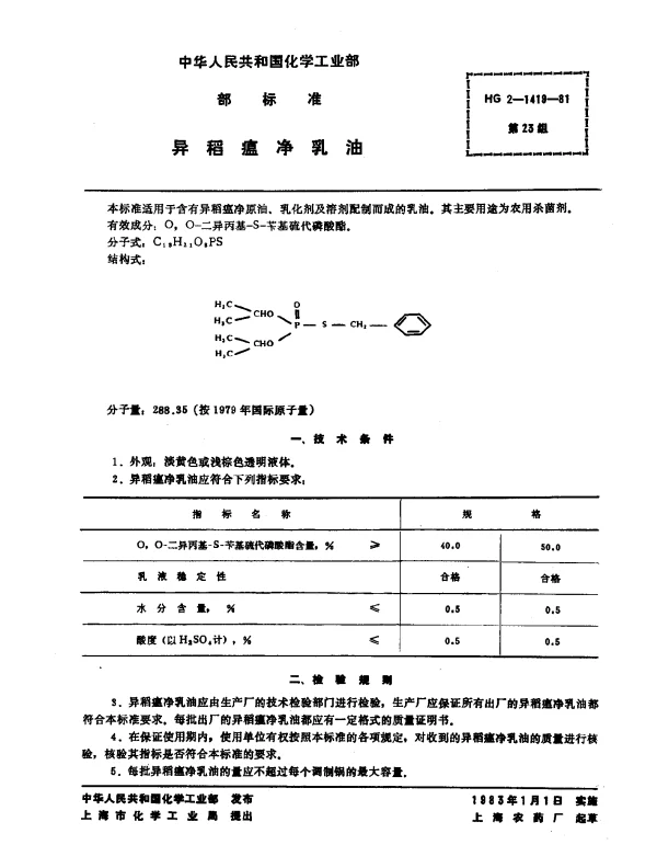 HG 2-1419-1981 异稻瘟净乳油
