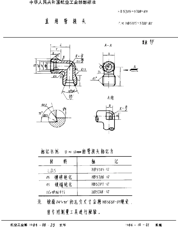 HB 5705~5708-1983 直角管接头