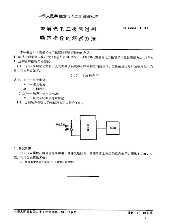 SJ 2354.14-1983 雪崩光电二极管过剩噪声指数的测试方法
