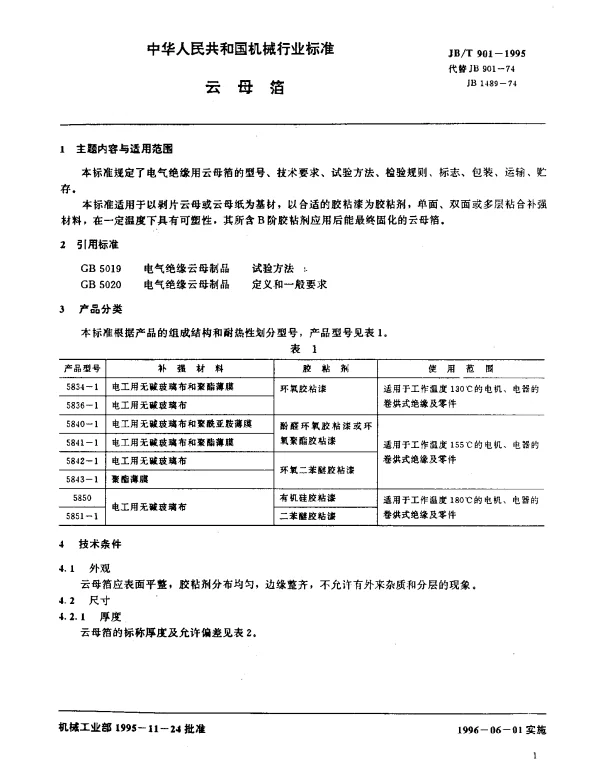 JBT 901-1995 云母箔