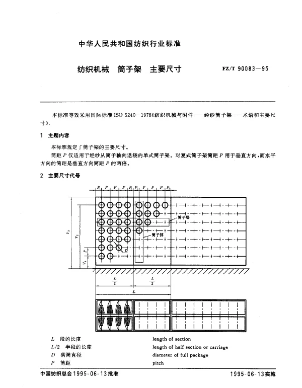 FZT 90083-1995 纺织机械 筒子架 主要尺寸