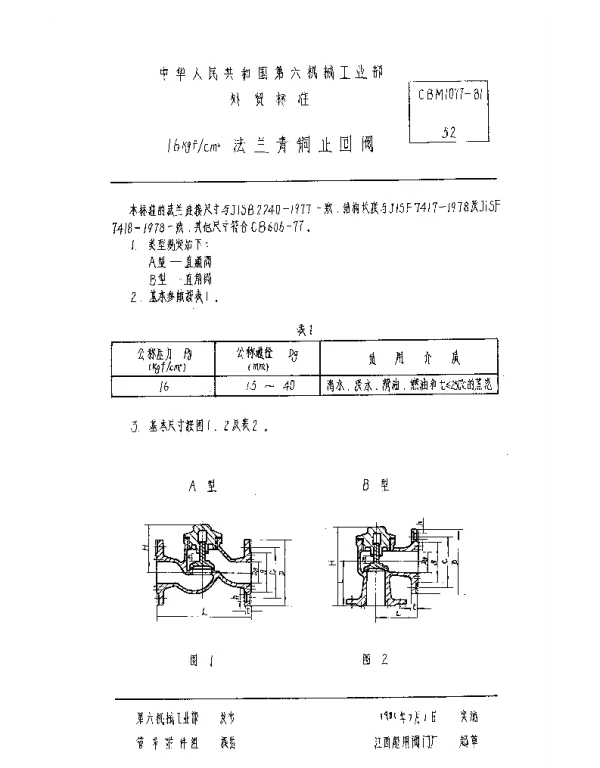 CBM 1077-1981 16kgfcm2法兰青铜止回阀