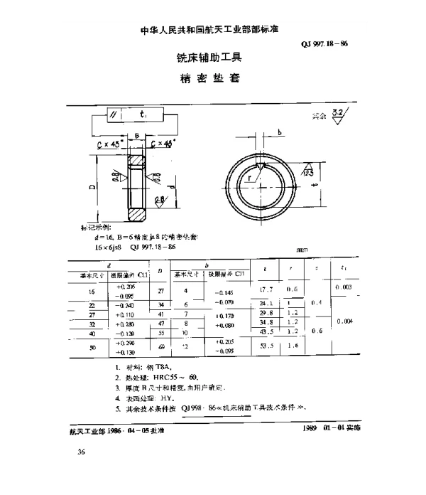 QJ 997.18-1986 铣床辅助工具 精密垫套