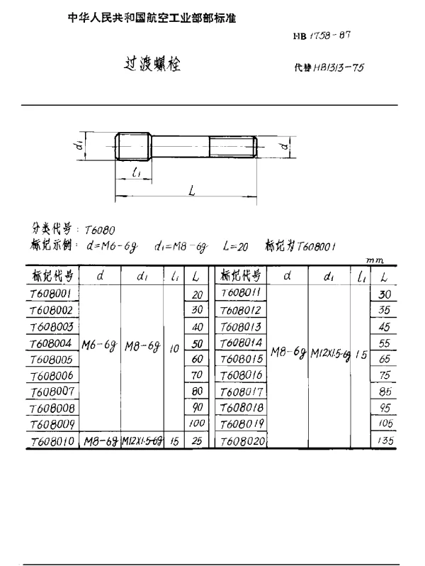 HB 1758-1987 过渡螺栓