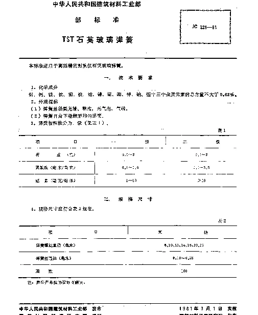 JC 228-1981 TST石英玻璃弹簧