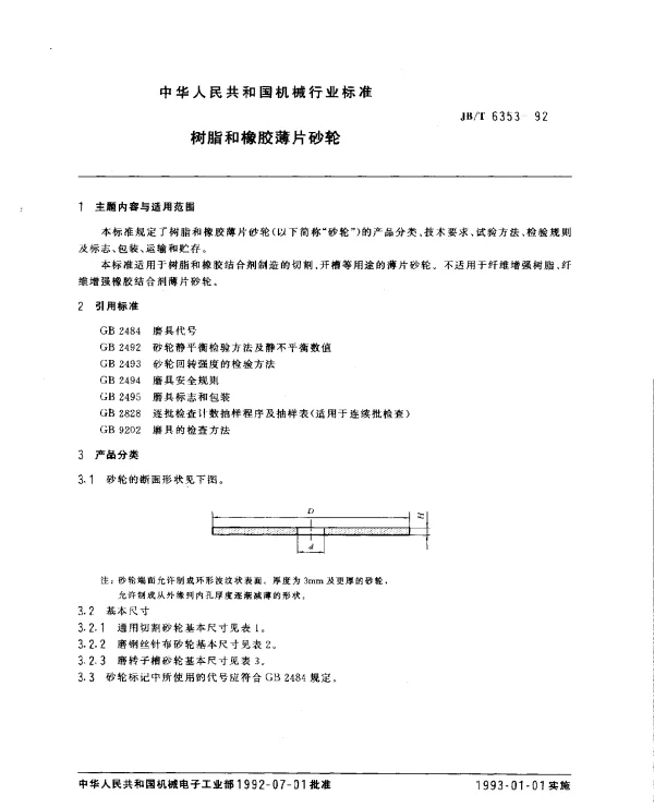 JBT 6353-1992 树脂和橡胶薄片砂轮