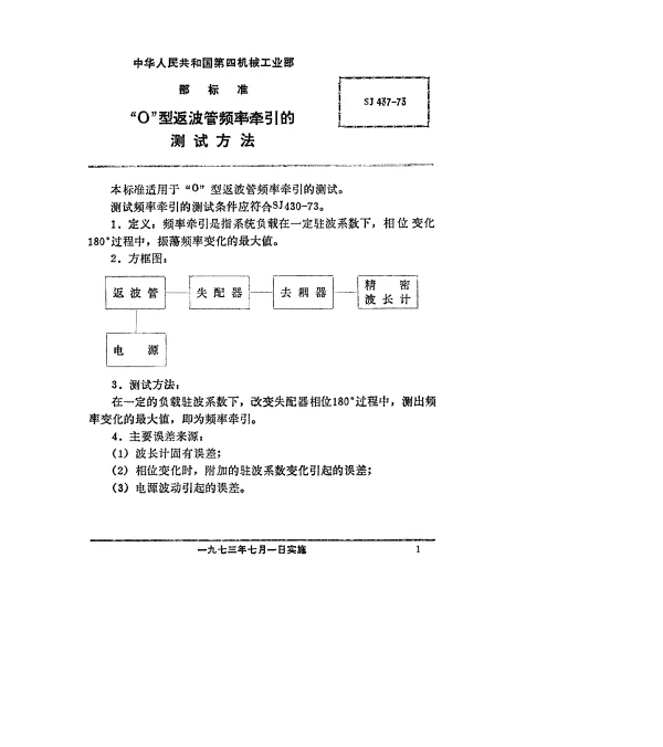 SJ 437-1973 “O”型返波管频率牵引的测试方法