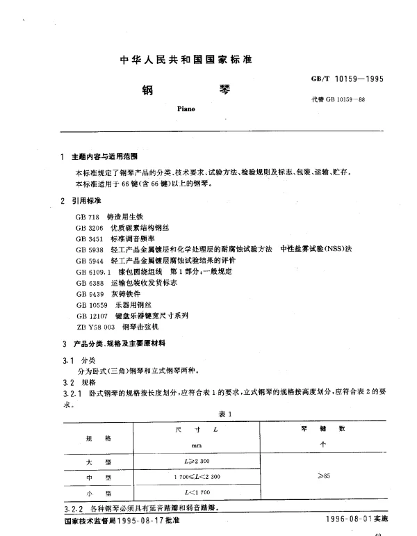 GBT 10159-1995 钢琴
