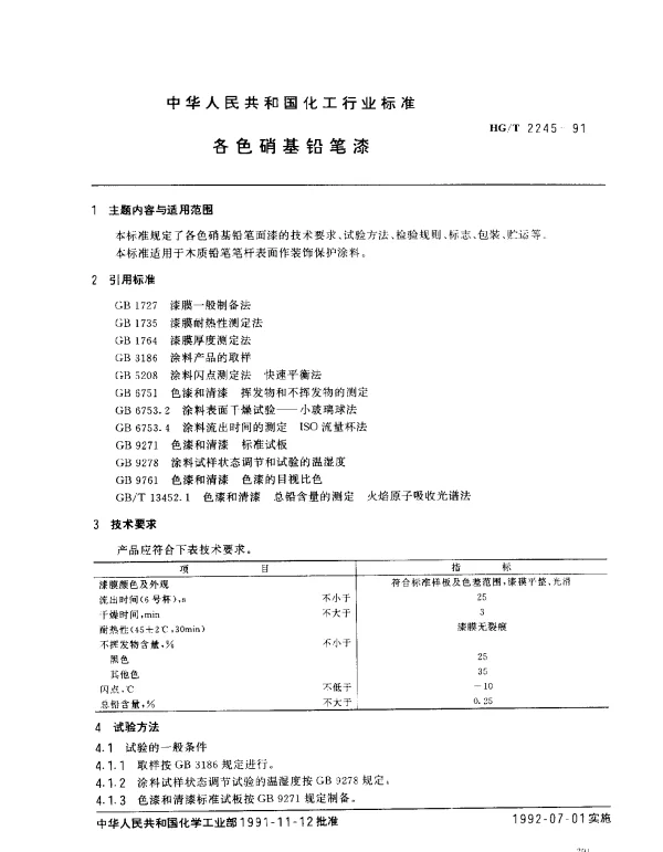 HGT 2245-1991 各色硝基铅笔漆