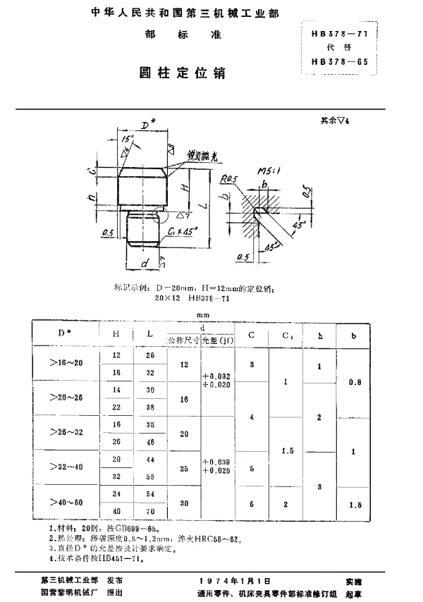 HB 378-1971 圆柱定位销