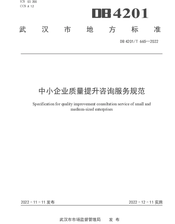DB4201T 665-2022 中小企业质量提升咨询服务规范