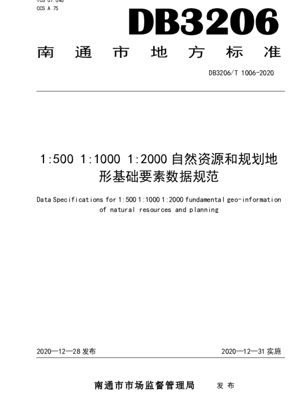 DB3206T 1006-2020 1500 11000 12000自然资源和规划地形基础要素数据规范