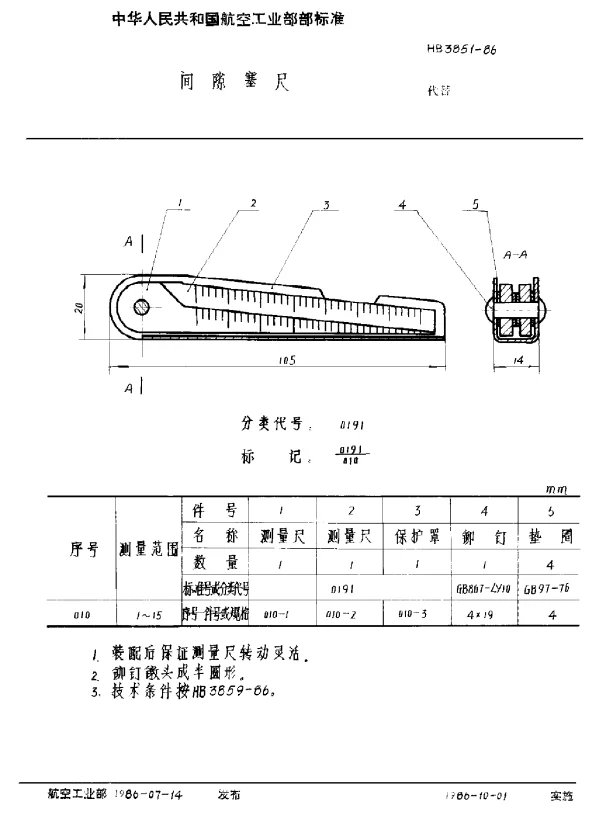 HB 3851-1986 间隙塞尺
