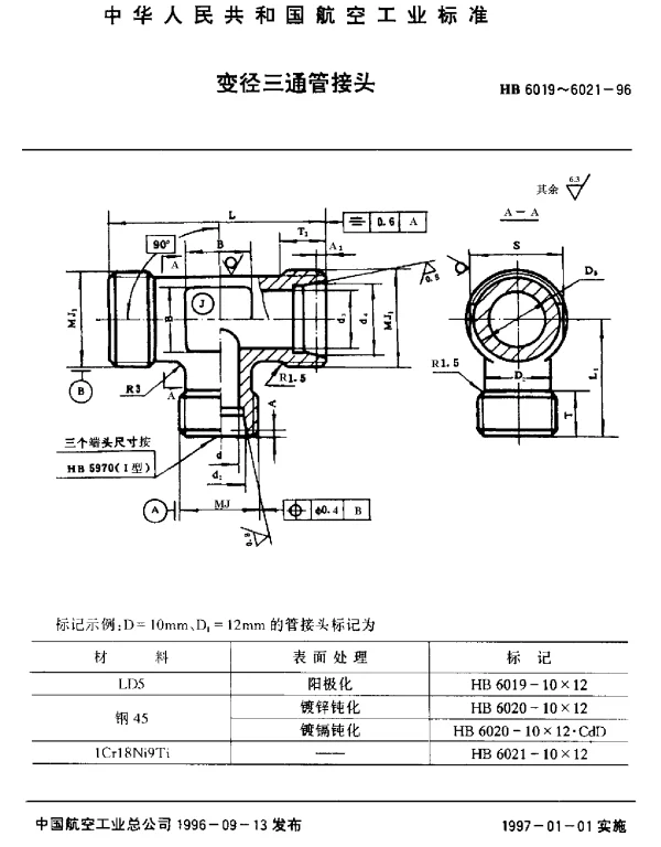 HB 6019~6021-1996 变径三通管接头