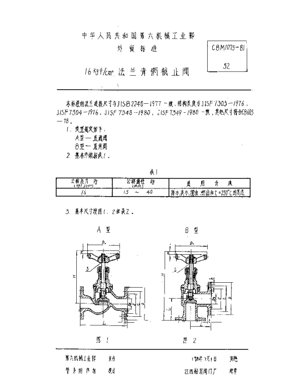 CBM 1075-1981 16kgfcm2法兰青铜截止阀