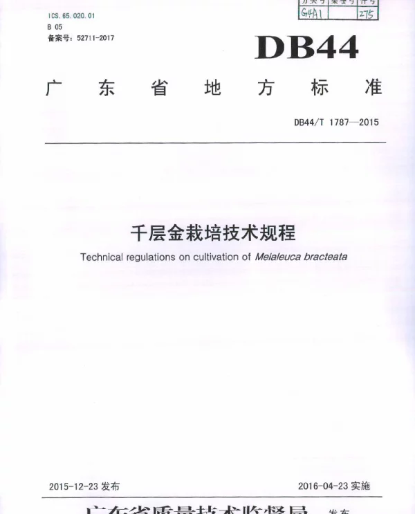 DB44T 1787-2015 千层金栽培技术规程
