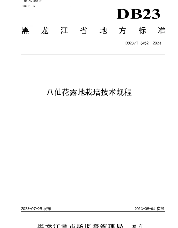 DB23T 3452—2023 八仙花露地栽培技术规程