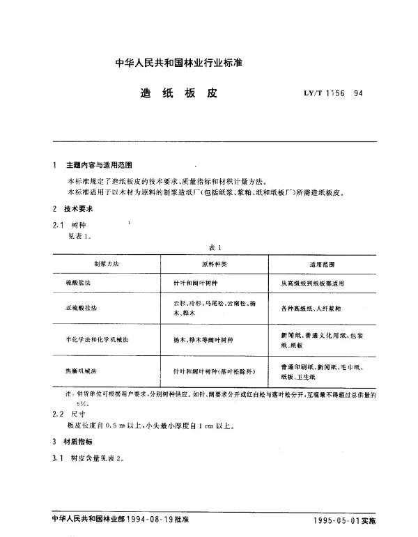 LYT 1156-1994 造纸板皮