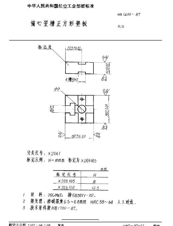 HB 1400-1987 偏心竖槽正方形垫板