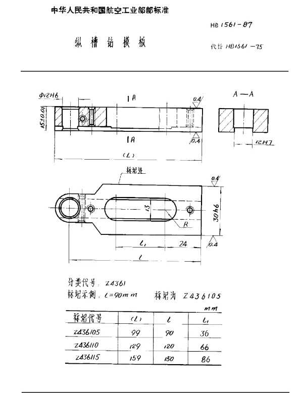 HB 1561-1987 纵槽钻模板