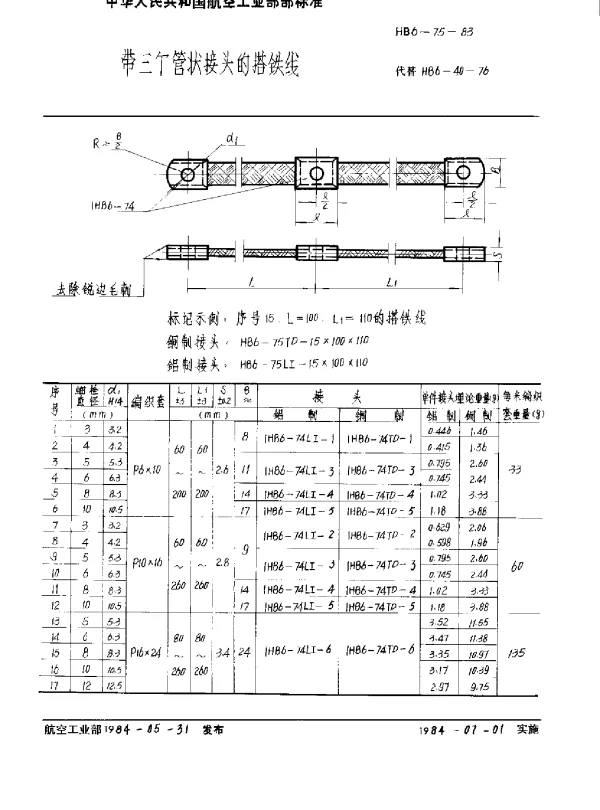 HB 6-75-1983 带三个管状接头的搭铁线
