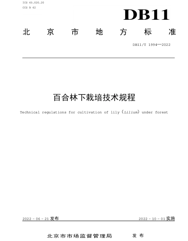 DB11T 1994-2022 百合林下栽培技术规程