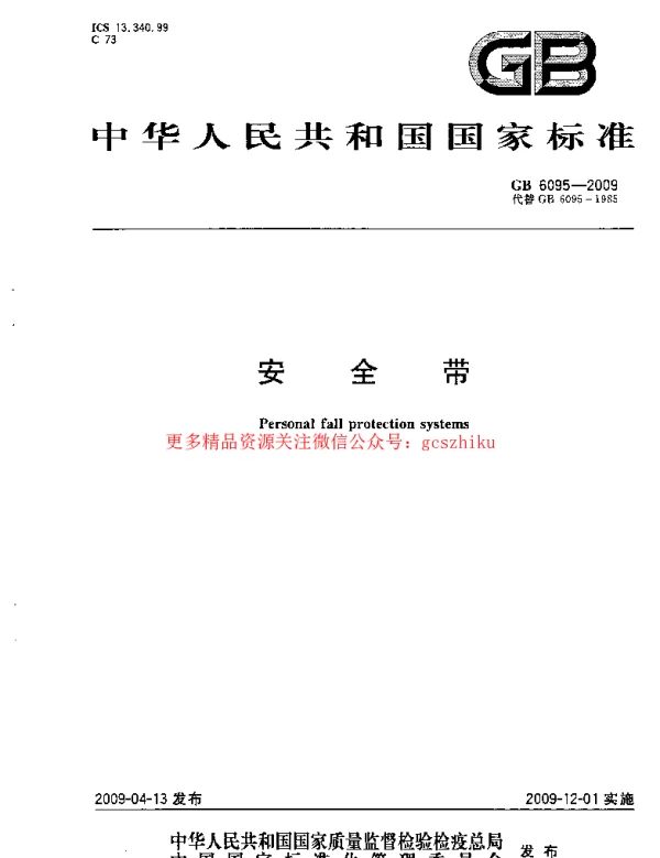 GB 6095-2009 安全带