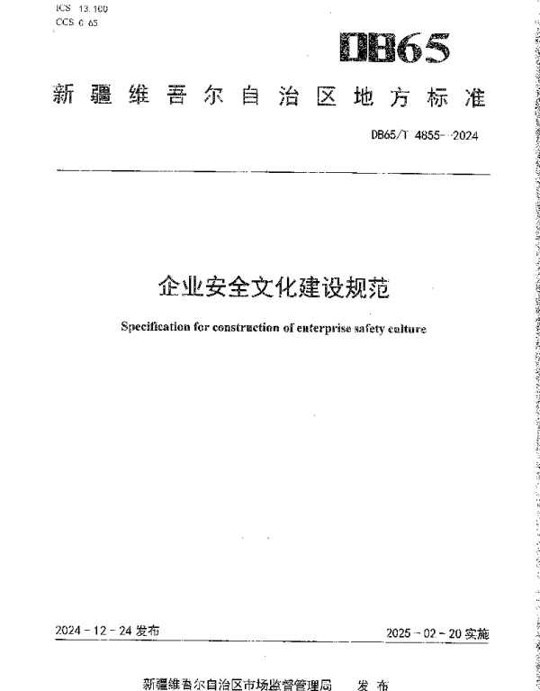 DB65T 4855-2024 企业安全文化建设规范