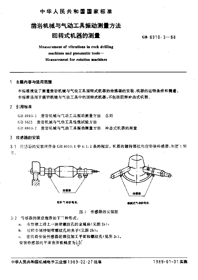 GBT 8910.3-1988 凿岩机械与气动工具振动测量方法 回转式机器的测量 GBT 8910.3-1988 凿岩机械与气动工具振动测量方法 回转式机器的测量
