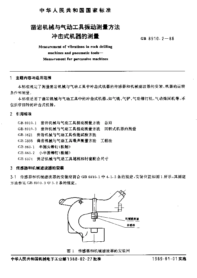 GBT 8910.2-1988 凿岩机械与气动工具振动测量方法 冲击式机器的测量 GBT 8910.2-1988 凿岩机械与气动工具振动测量方法 冲击式机器的测量