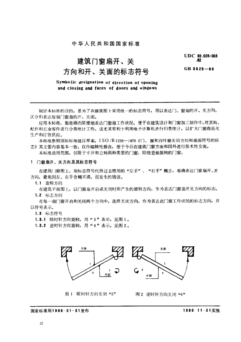 GBT 5825-1986 建筑门窗扇开、关方向和开、关面的标志符号 GBT 5825-1986 建筑门窗扇开、关方向和开、关面的标志符号