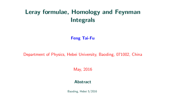 LerayformulaeHomologyandFeynmanIntegrals