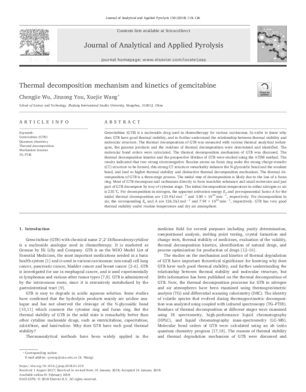 Thermaldecompositionmechanismandkineticsofgemcitabine
