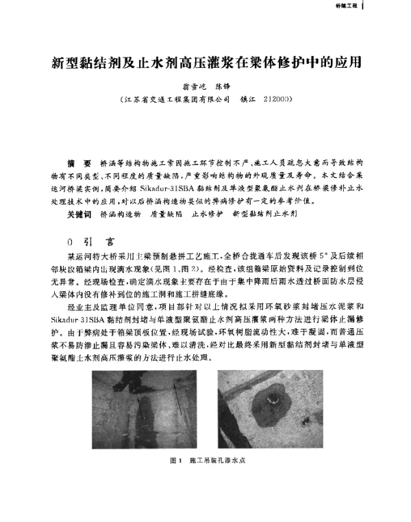 新型黏结剂及止水剂高压灌浆在梁体修护中的应用