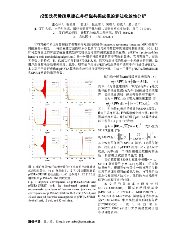 投影迭代稀疏重建在并行磁共振成像的算法收敛性分析