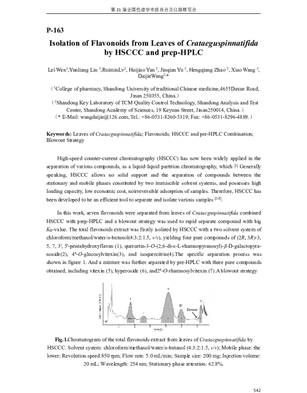 IsolationofFlavonoidsfromLeavesofCrataeguspinnatifidabyHSCCCandprep-HPLC