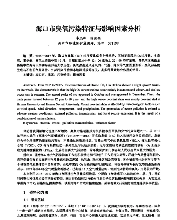 海口市臭氧污染特征与影响因素分析