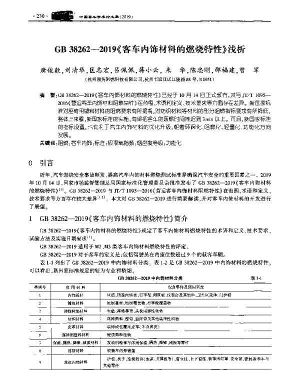 GB38262-2019《客车内饰材料的燃烧特性》浅析